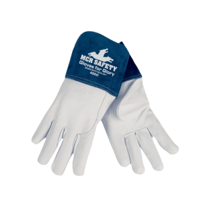 Guante for glory, piel cabra, cocido Kevlar, blanco/azul