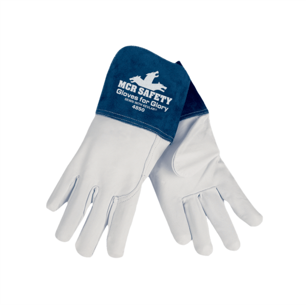 Guante for glory, piel cabra, cocido Kevlar, blanco/azul
