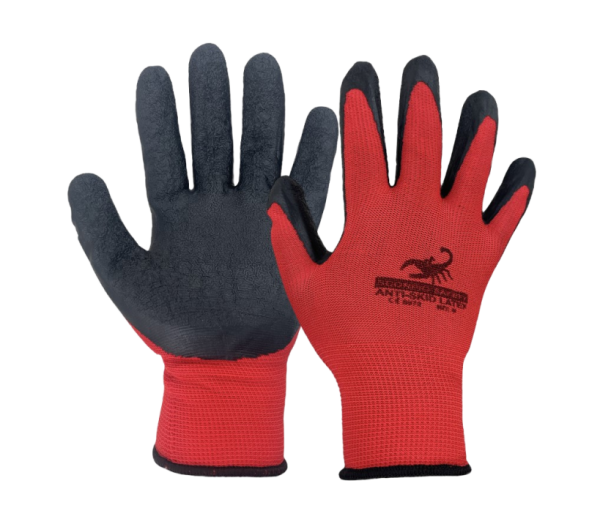 GUANTE ANTI DERRAPANTE ROJO C/PALMA DE LATEX NEGRO TALLA M