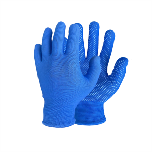 GUANTE NAYLON AZUL CON PUNTOS DE PVC EN PALMA