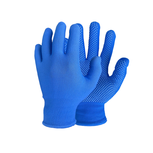 GUANTE NAYLON AZUL CON PUNTOS DE PVC EN PALMA