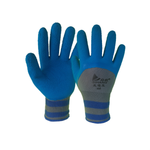 Guante nylon gris ¾ de látex espumado azul
