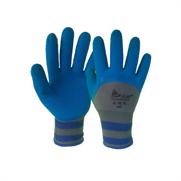 Guante nylon gris ¾ de látex espumado azul